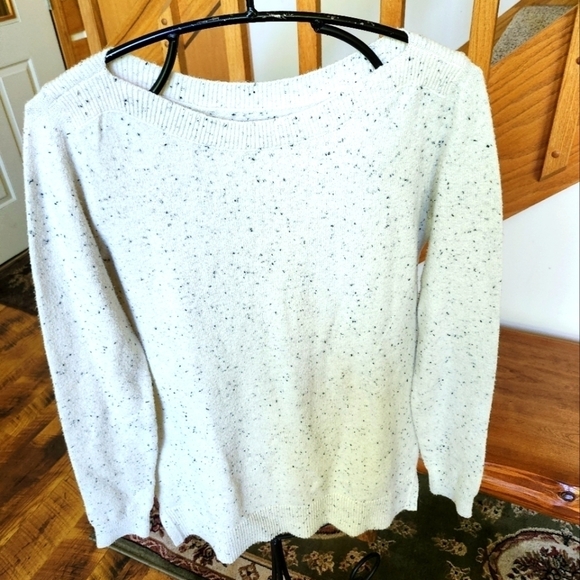 Loft Boat Neck Soft Speckled Long Sleeve Winter White Sz. S Sweater - Picture 1 of 11